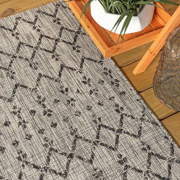 Ourika Moroccan Geometric Textured Weave Indoor/outdoor Square Rug